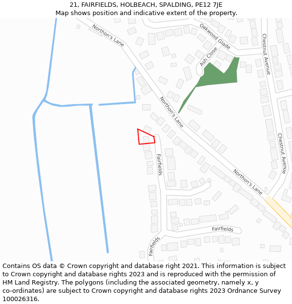 21, FAIRFIELDS, HOLBEACH, SPALDING, PE12 7JE: Location map and indicative extent of plot