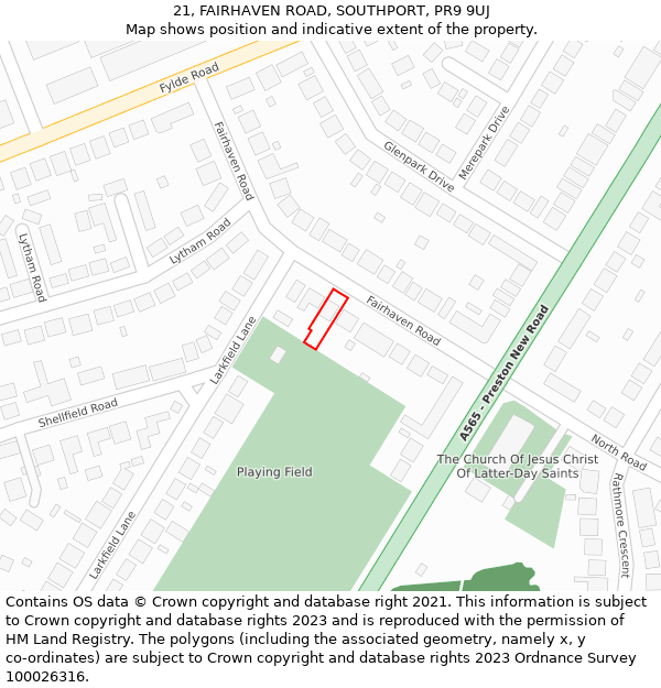 21, FAIRHAVEN ROAD, SOUTHPORT, PR9 9UJ: Location map and indicative extent of plot