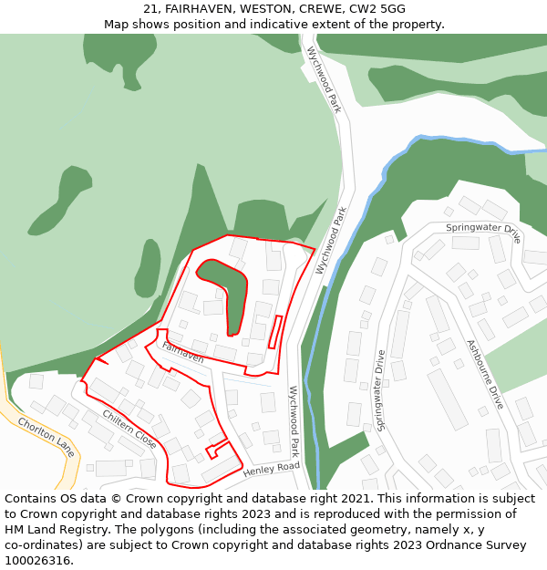 21, FAIRHAVEN, WESTON, CREWE, CW2 5GG: Location map and indicative extent of plot