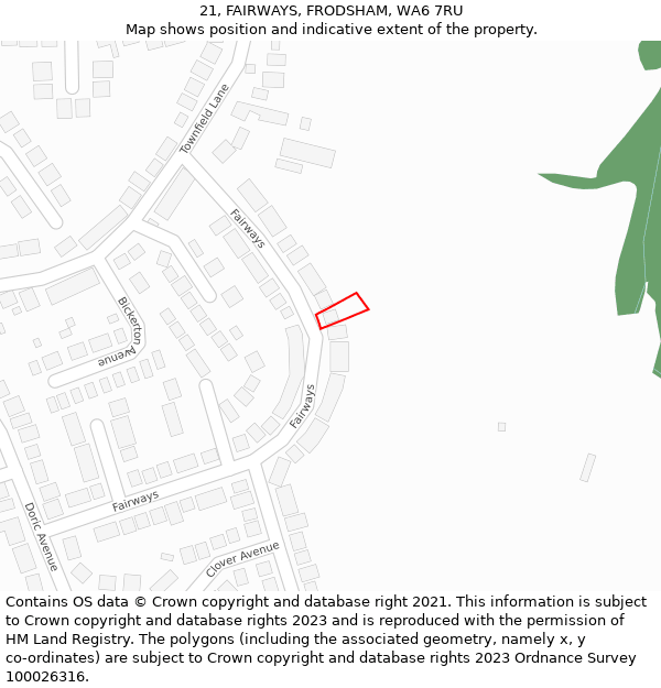 21, FAIRWAYS, FRODSHAM, WA6 7RU: Location map and indicative extent of plot