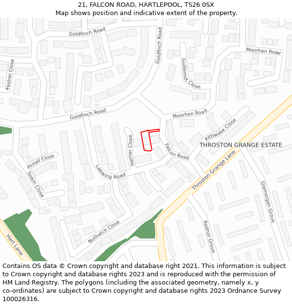 21, FALCON ROAD, HARTLEPOOL, TS26 0SX: Location map and indicative extent of plot