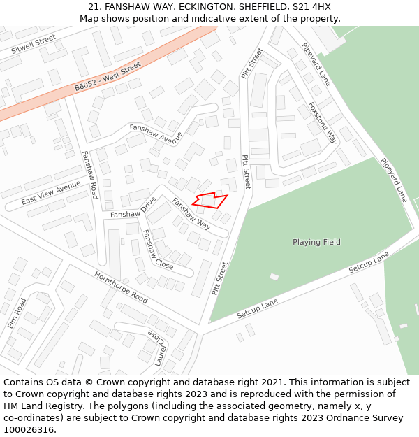 21, FANSHAW WAY, ECKINGTON, SHEFFIELD, S21 4HX: Location map and indicative extent of plot