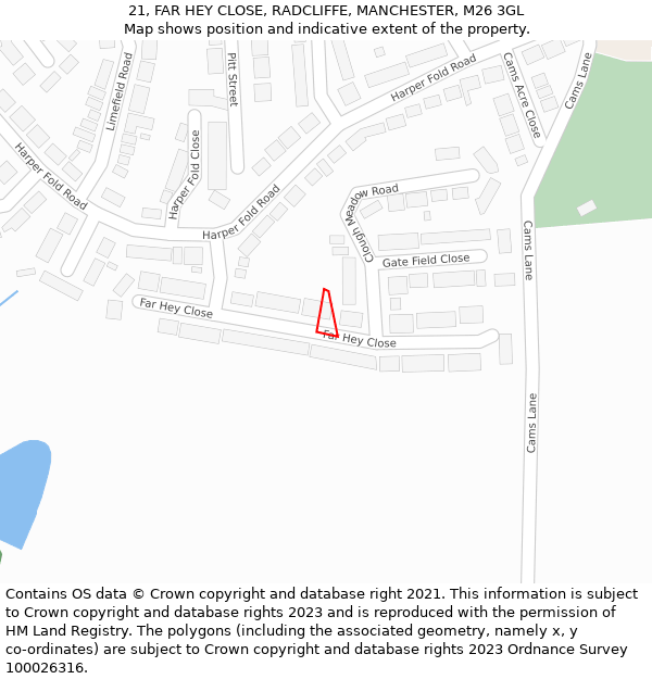 21, FAR HEY CLOSE, RADCLIFFE, MANCHESTER, M26 3GL: Location map and indicative extent of plot