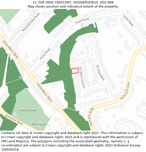 21, FAR VIEW CRESCENT, HUDDERSFIELD, HD5 8ER: Location map and indicative extent of plot