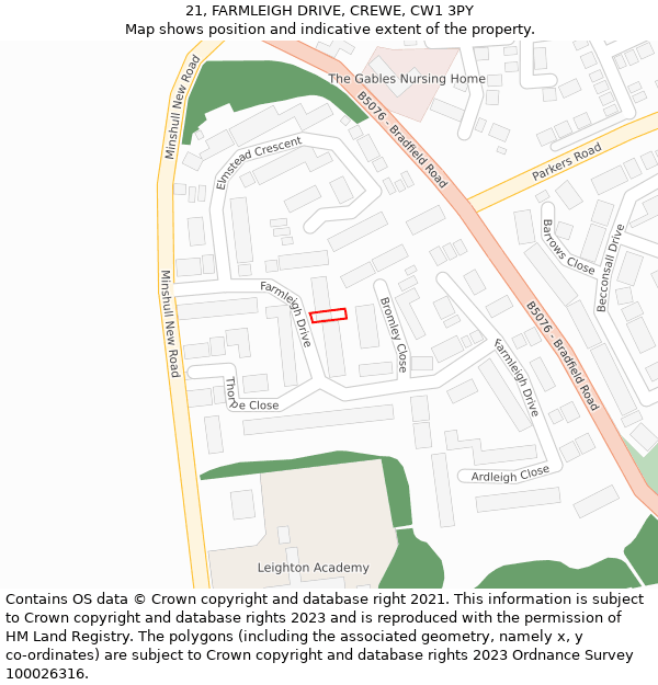 21, FARMLEIGH DRIVE, CREWE, CW1 3PY: Location map and indicative extent of plot