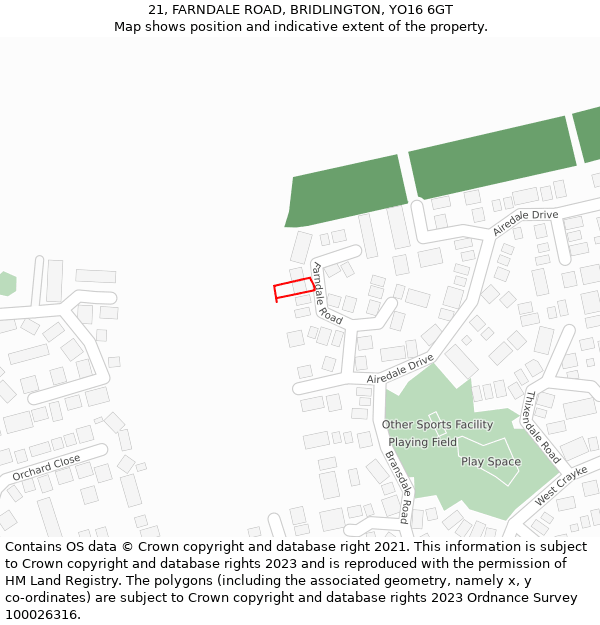 21, FARNDALE ROAD, BRIDLINGTON, YO16 6GT: Location map and indicative extent of plot