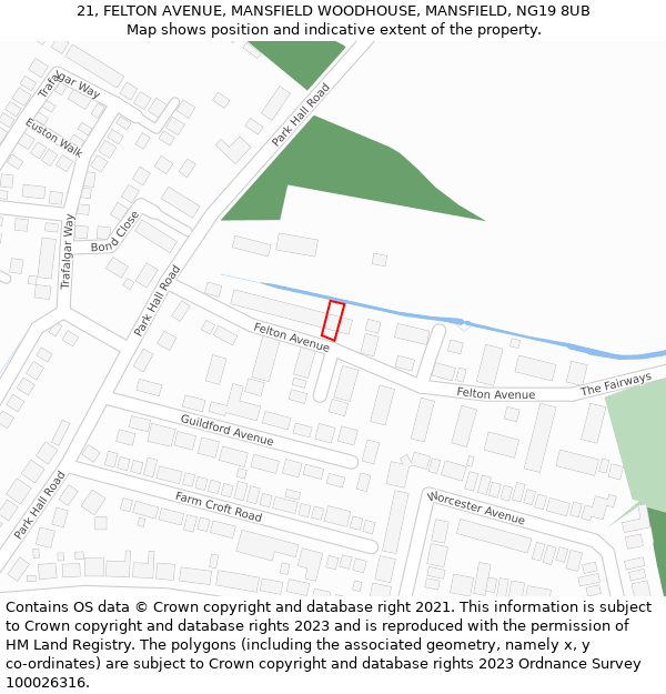 21, FELTON AVENUE, MANSFIELD WOODHOUSE, MANSFIELD, NG19 8UB: Location map and indicative extent of plot