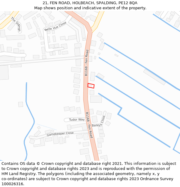 21, FEN ROAD, HOLBEACH, SPALDING, PE12 8QA: Location map and indicative extent of plot