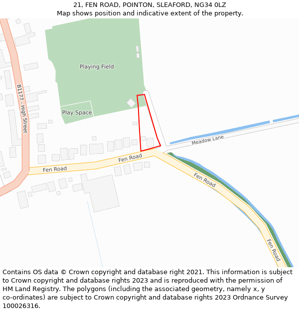 21, FEN ROAD, POINTON, SLEAFORD, NG34 0LZ: Location map and indicative extent of plot