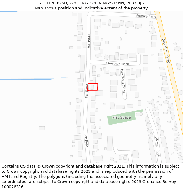 21, FEN ROAD, WATLINGTON, KING'S LYNN, PE33 0JA: Location map and indicative extent of plot