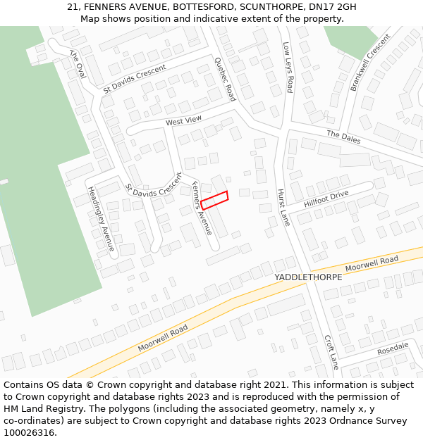 21, FENNERS AVENUE, BOTTESFORD, SCUNTHORPE, DN17 2GH: Location map and indicative extent of plot