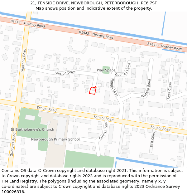 21, FENSIDE DRIVE, NEWBOROUGH, PETERBOROUGH, PE6 7SF: Location map and indicative extent of plot