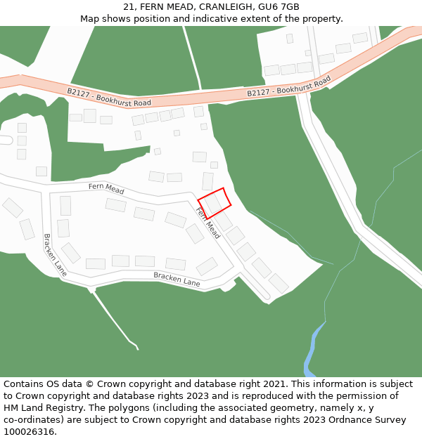 21, FERN MEAD, CRANLEIGH, GU6 7GB: Location map and indicative extent of plot