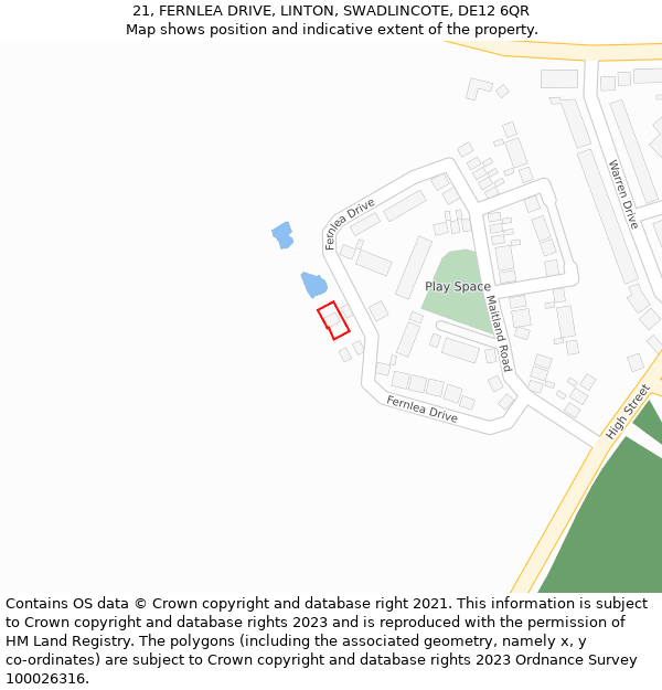 21, FERNLEA DRIVE, LINTON, SWADLINCOTE, DE12 6QR: Location map and indicative extent of plot