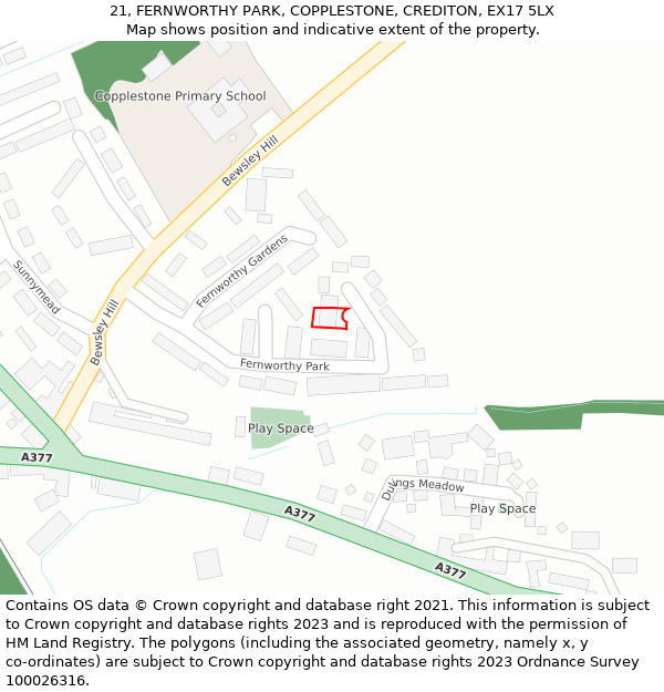 21, FERNWORTHY PARK, COPPLESTONE, CREDITON, EX17 5LX: Location map and indicative extent of plot