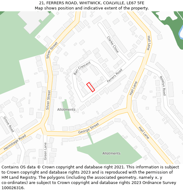 21, FERRERS ROAD, WHITWICK, COALVILLE, LE67 5FE: Location map and indicative extent of plot