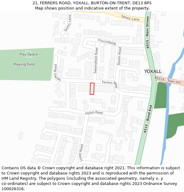 21, FERRERS ROAD, YOXALL, BURTON-ON-TRENT, DE13 8PS: Location map and indicative extent of plot