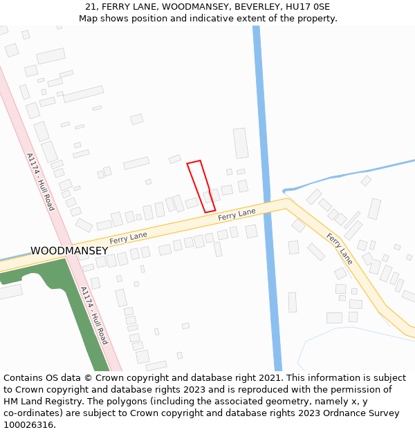 21, FERRY LANE, WOODMANSEY, BEVERLEY, HU17 0SE: Location map and indicative extent of plot