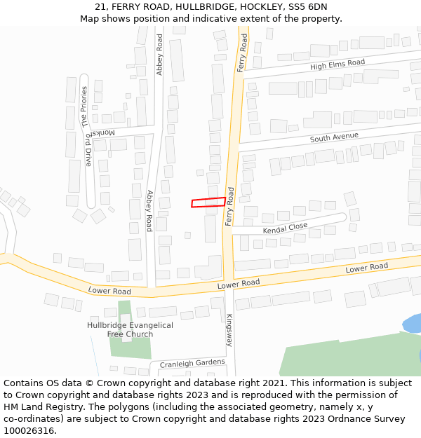 21, FERRY ROAD, HULLBRIDGE, HOCKLEY, SS5 6DN: Location map and indicative extent of plot