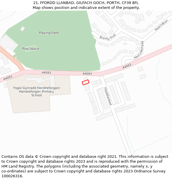 21, FFORDD LLANBAD, GILFACH GOCH, PORTH, CF39 8FL: Location map and indicative extent of plot