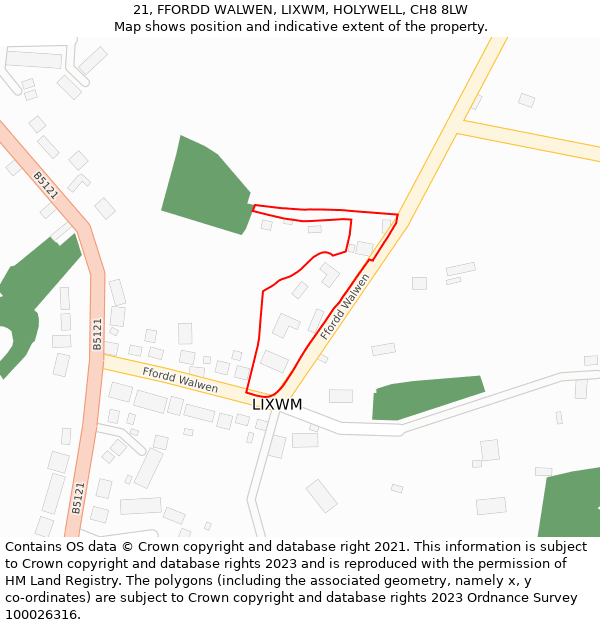 21, FFORDD WALWEN, LIXWM, HOLYWELL, CH8 8LW: Location map and indicative extent of plot