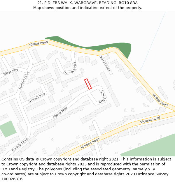 21, FIDLERS WALK, WARGRAVE, READING, RG10 8BA: Location map and indicative extent of plot