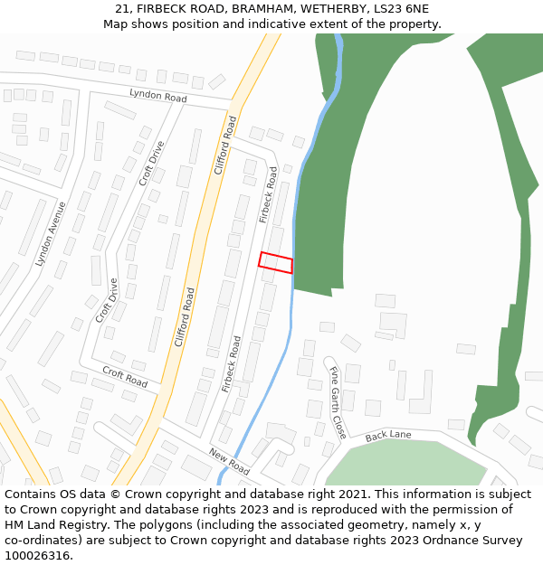 21, FIRBECK ROAD, BRAMHAM, WETHERBY, LS23 6NE: Location map and indicative extent of plot