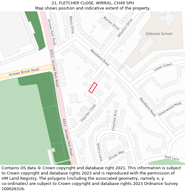 21, FLETCHER CLOSE, WIRRAL, CH49 5PH: Location map and indicative extent of plot