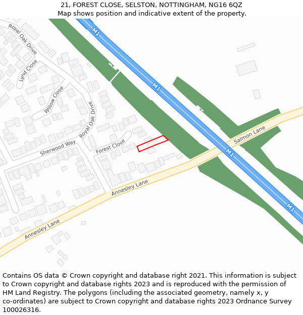 21, FOREST CLOSE, SELSTON, NOTTINGHAM, NG16 6QZ: Location map and indicative extent of plot