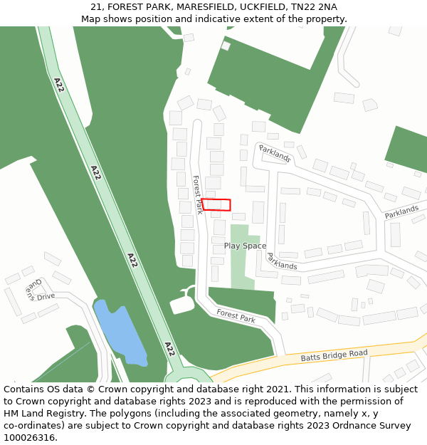 21, FOREST PARK, MARESFIELD, UCKFIELD, TN22 2NA: Location map and indicative extent of plot