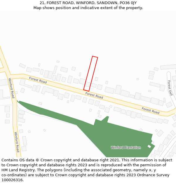 21, FOREST ROAD, WINFORD, SANDOWN, PO36 0JY: Location map and indicative extent of plot