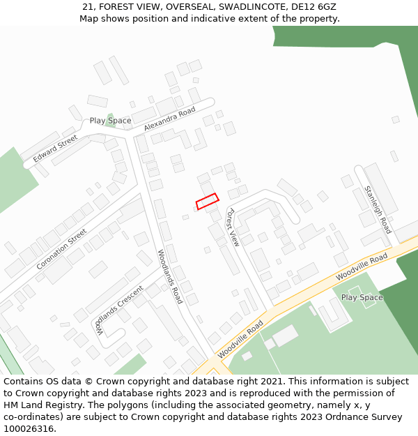 21, FOREST VIEW, OVERSEAL, SWADLINCOTE, DE12 6GZ: Location map and indicative extent of plot