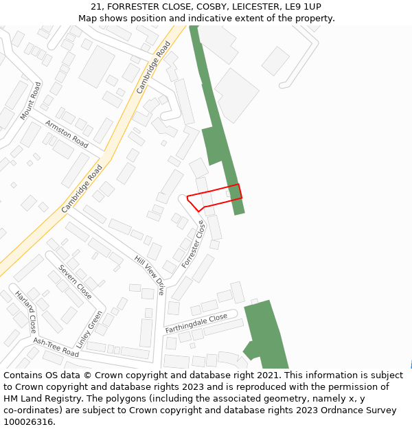 21, FORRESTER CLOSE, COSBY, LEICESTER, LE9 1UP: Location map and indicative extent of plot