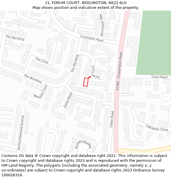 21, FORUM COURT, BEDLINGTON, NE22 6LH: Location map and indicative extent of plot