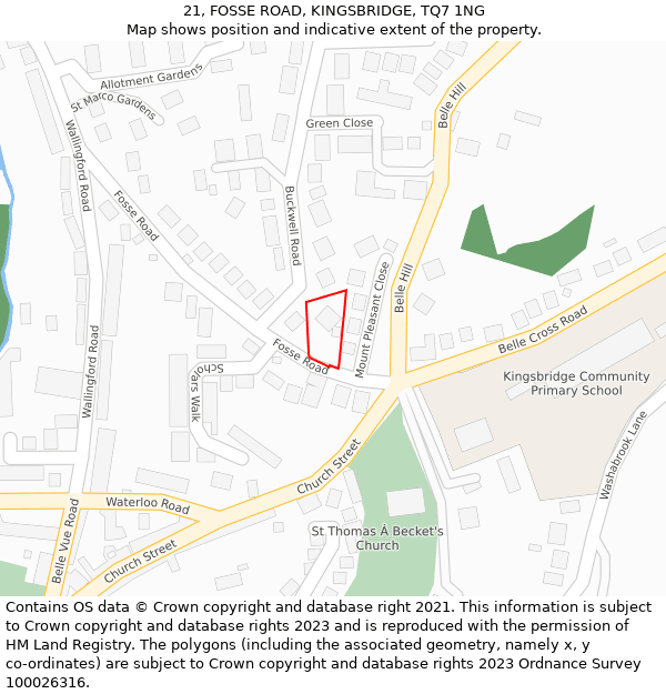 21, FOSSE ROAD, KINGSBRIDGE, TQ7 1NG: Location map and indicative extent of plot