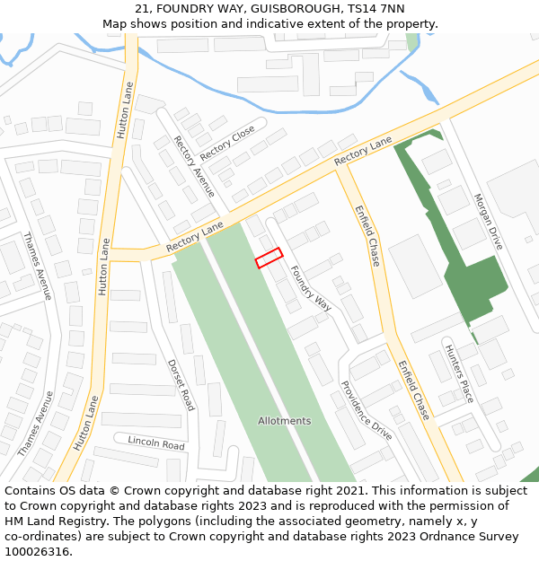 21, FOUNDRY WAY, GUISBOROUGH, TS14 7NN: Location map and indicative extent of plot