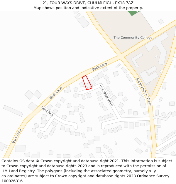 21, FOUR WAYS DRIVE, CHULMLEIGH, EX18 7AZ: Location map and indicative extent of plot