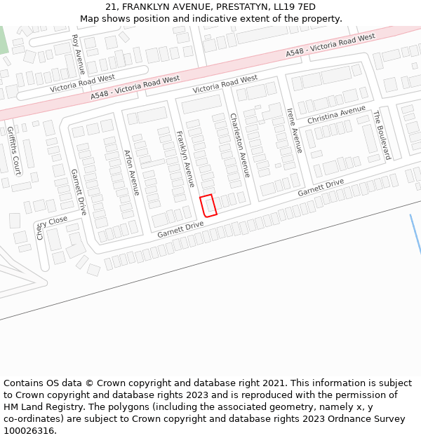 21, FRANKLYN AVENUE, PRESTATYN, LL19 7ED: Location map and indicative extent of plot