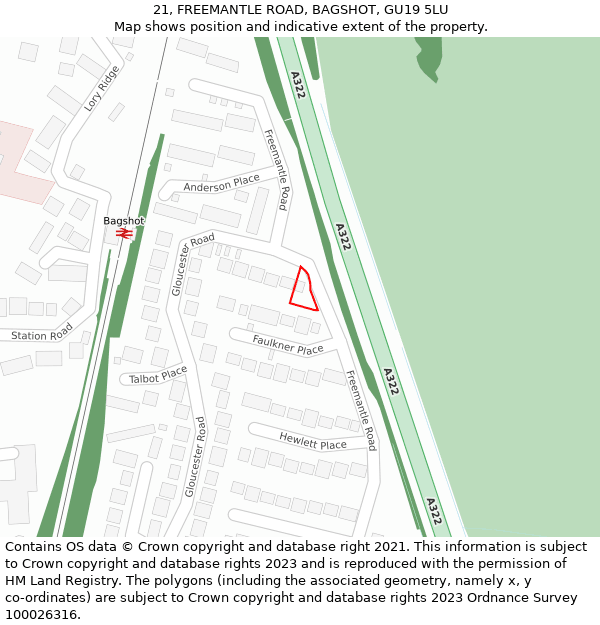 21, FREEMANTLE ROAD, BAGSHOT, GU19 5LU: Location map and indicative extent of plot