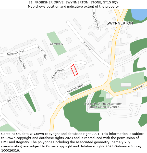 21, FROBISHER DRIVE, SWYNNERTON, STONE, ST15 0QY: Location map and indicative extent of plot