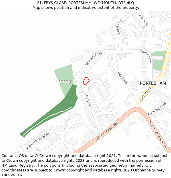 21, FRYS CLOSE, PORTESHAM, WEYMOUTH, DT3 4LQ: Location map and indicative extent of plot