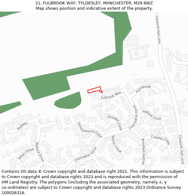 21, FULBROOK WAY, TYLDESLEY, MANCHESTER, M29 8WZ: Location map and indicative extent of plot