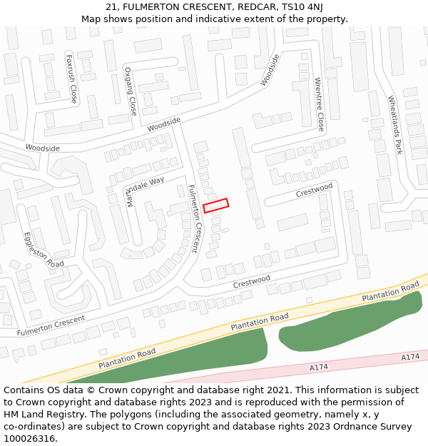 21, FULMERTON CRESCENT, REDCAR, TS10 4NJ: Location map and indicative extent of plot