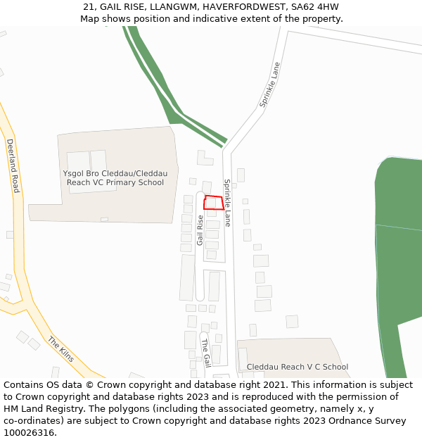 21, GAIL RISE, LLANGWM, HAVERFORDWEST, SA62 4HW: Location map and indicative extent of plot