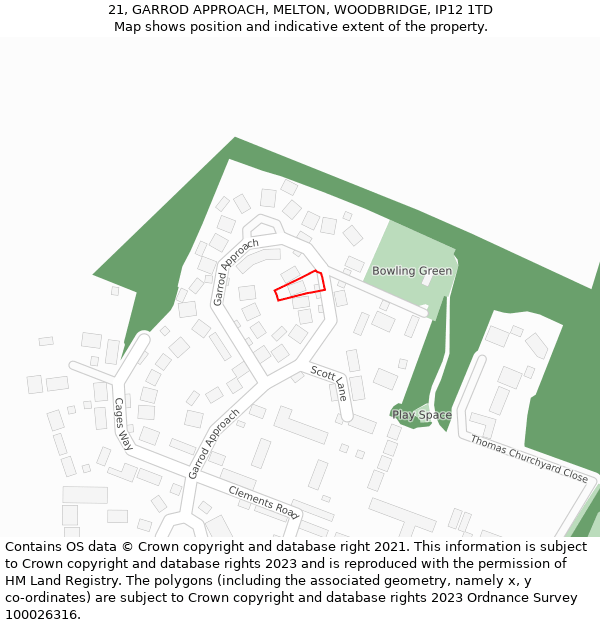 21, GARROD APPROACH, MELTON, WOODBRIDGE, IP12 1TD: Location map and indicative extent of plot