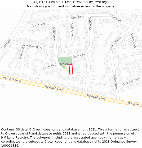 21, GARTH DRIVE, HAMBLETON, SELBY, YO8 9QD: Location map and indicative extent of plot