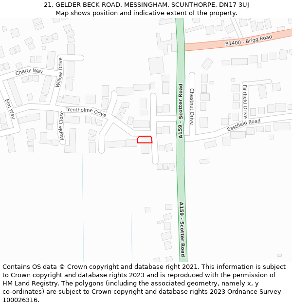 21, GELDER BECK ROAD, MESSINGHAM, SCUNTHORPE, DN17 3UJ: Location map and indicative extent of plot