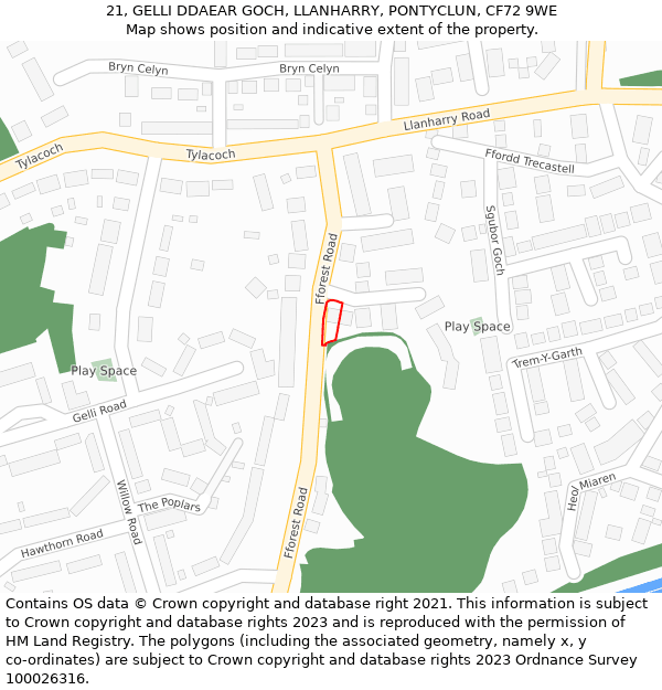 21, GELLI DDAEAR GOCH, LLANHARRY, PONTYCLUN, CF72 9WE: Location map and indicative extent of plot