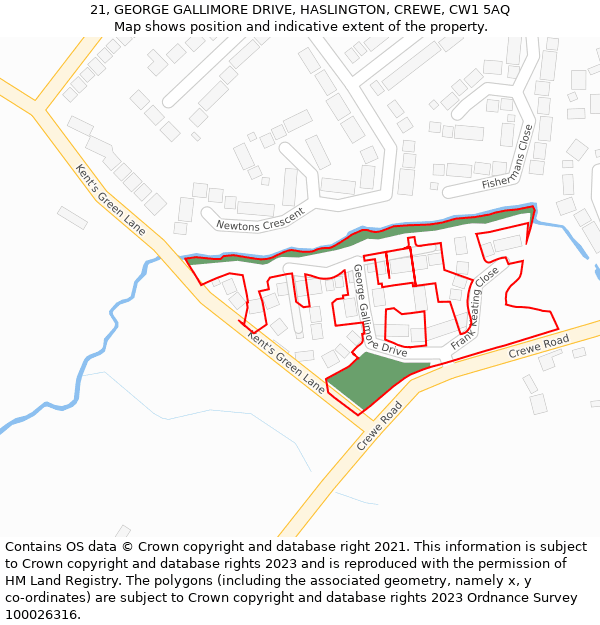 21, GEORGE GALLIMORE DRIVE, HASLINGTON, CREWE, CW1 5AQ: Location map and indicative extent of plot