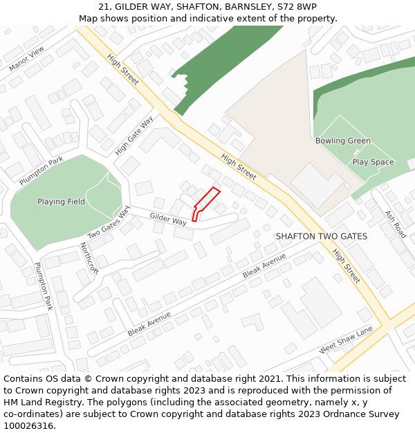 21, GILDER WAY, SHAFTON, BARNSLEY, S72 8WP: Location map and indicative extent of plot